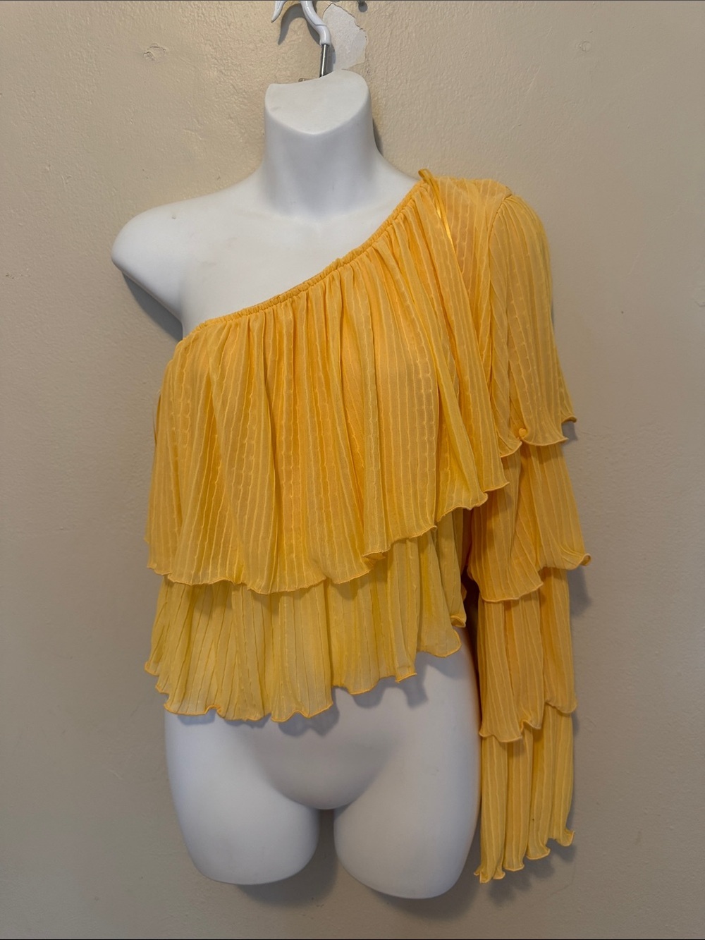 Zara One-Shoulder Layered Ruffle Top in Yellow